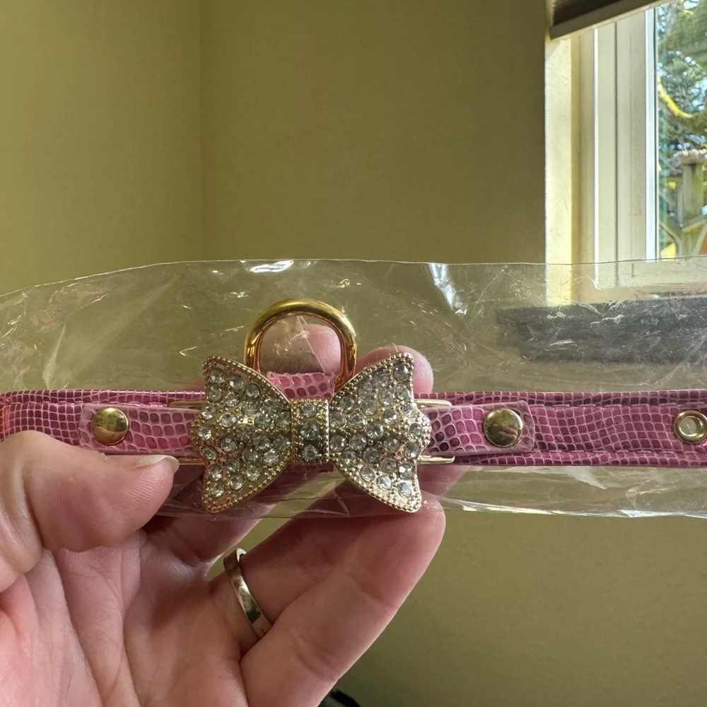 Pink Fashion XSmall Dog Collar with Ring for Tags Gold Bling Diamond Glitter